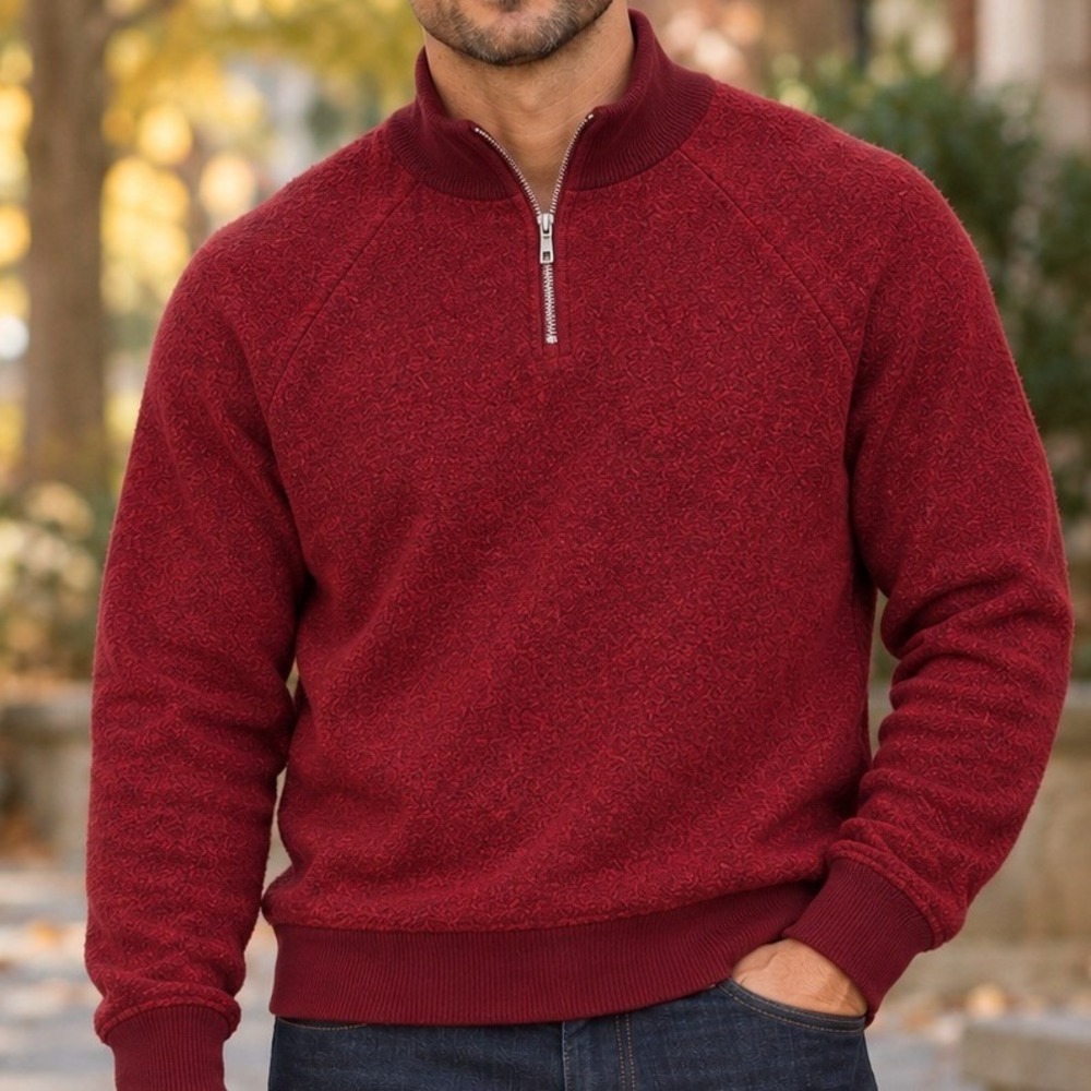 Abercrombie Fitch Quarter Zip Sweater M Burgundy Textured Cotton Blend Preppy